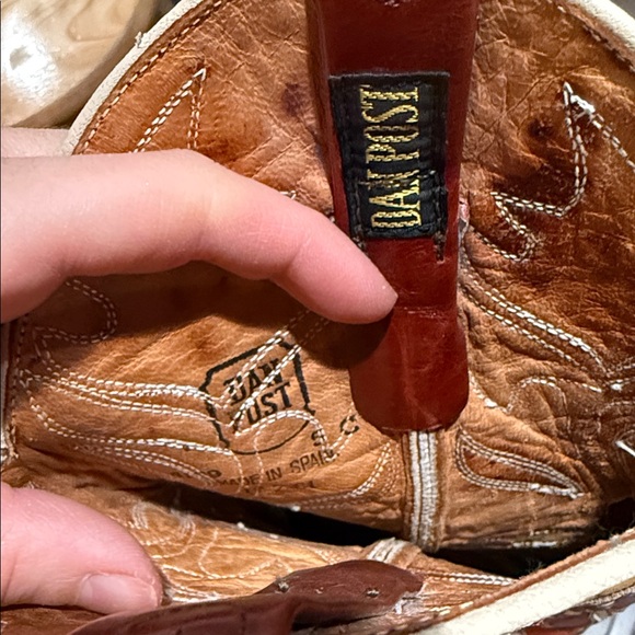 Dan Post Red Leather Heeled Boots with Yellow and Cream Accents - Picture 11 of 11